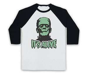 My Icon Art & Clothing Frankenstein It's Alive 3/4 Sleeve Retro Baseball Tee