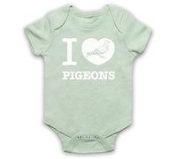 My Icon Art & Clothing I Love Pigeons Baby Grow, Light Green, 3-6 Months