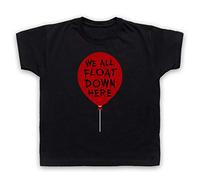 My Icon Art & Clothing IT We All Float Down Here Red Balloon Pennywise Clown Kids T-Shirt, Black, 5-6 Years