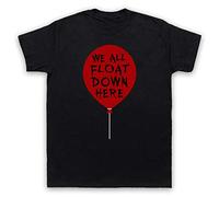 My Icon Art & Clothing IT We All Float Down Here Red Balloon Pennywise Clown Mens T-Shirt, Black, Large