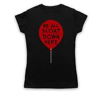 My Icon Art & Clothing IT We All Float Down Here Red Balloon Pennywise Clown Womens T-Shirt, Black, XL
