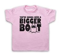 My Icon Art & Clothing Jaws You're Gonna Need A Bigger Boat Shark Film Iconic Slogan Kids T-Shirt, Light Pink, 9-11 Years