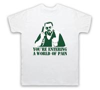 My Icon Art & Clothing Lebowski Walter You're Entering A World of Pain Comedy Film Mens T-Shirt, White, Medium