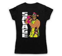 My Icon Art & Clothing Macho Man Savage Illustration Savage Iconic Wrestling Wrestler Womens T-Shirt, Black, Large