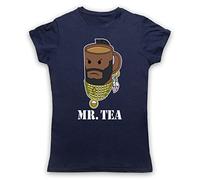 My Icon Art & Clothing Mr Tea Graphic Illustration Womens T-Shirt, Navy Blue, 2XL