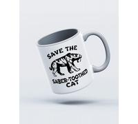 My Icon Art & Clothing Save The Sabre-Toothed Cat Tiger Mug, White & Grey