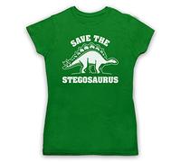 My Icon Art & Clothing Save The Stegosaurus Dinosaur Extinct Parody Animal Rights Protest Slogan Womens T-Shirt, Green, Large