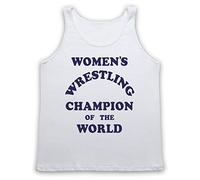 My Icon Art & Clothing Women's Wrestling Champion of The World Tank Top Vest, White, Small