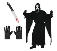 My Illusions Adults Officially Licensed Scream Ghostface Costume + Toy Knife + Gloves Men's Halloween Horror Fancy Dress Character Outfit (Standard Up To 44" Chest)
