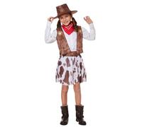 My Illusions Boys Cowboy Costume Girls Cowgirl Fancy Dress Kids Wild West Sheriff Brown Outfit (Girls, 7-9 Years)