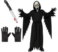 My Illusions Boys Officially Licensed Aged Scream Ghostface Costume + Knife + Gloves Kids Halloween Horror Fancy Dress Character Outfit (12-14 Years)