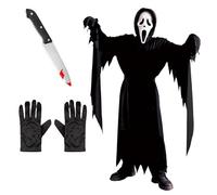 My Illusions Boys Officially Licensed Scream Ghostface Costume + Knife + Gloves Kids Halloween Horror Fancy Dress Character Outfit (12-14 Years)