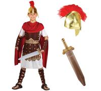 My Illusions Boy's Roman Gladiator Costume + Helmet + Sword Kids Centurion Book Day Fancy Dress (XL 11-13 Years)