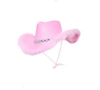My Illusions Fluffy Baby Pink Cowgirl Hat with Feathers and Sequins Cowboy Fancy Dress Festival Costume Accessory (Single)