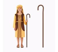 My Illusions Girls Shepherd Costume and Crook Nativity Christmas Fancy Dress Shepherdess Kids Xmas Outfit Brown (Large 10-12 Years)