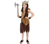 My Illusions Girls Viking Costume and Helmet Kids Book Day Halloween Fancy Dress Historical Costume (Medium 7-9 Years)
