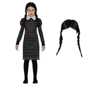 My Illusions Gothic Schoolgirl Kids Halloween Dark Character Fancy Dress Girls Costume Outfit + Wig (Medium 7-9 Years)