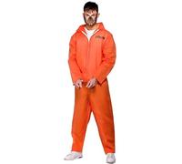 My Illusions Men's Orange Convict Jumpsuit + Cuffs + Hannibal Mask Adults Halloween Fancy Dress Costume (Large 46-48" Chest)