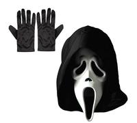 My Illusions Officially Licensed Scream GhostFace Mask + Black Gloves Halloween Horror Character Fancy Dress Costume Accessory Set (Standard)