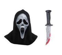 My Illusions Officially Licensed Scream GhostFace Mask + Knife Adults Halloween Fancy Dress Costume Accessory Set (Bling Mask & Knife)
