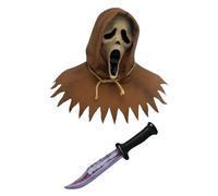 My Illusions Officially Licensed Scream GhostFace Mask + Knife Adults Halloween Fancy Dress Costume Accessory Set (Scarecrow Mask)