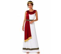 My Illusions Roman Empress Costume for Women, Tunic, Shawl, Belt & Headband | Women's Roman Empress costume with white tunic, red shawl, belt and laurel headband for toga parties and historical events.