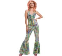 My Illusions Women's Dancing Queen Costume Ladies 70s Fancy Dress Halterneck Catsuit Decades Icon Singer Outfit (Medium UK 12-14)