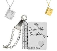 My Incredible Daughter Book Necklace for Daughter Gifts from Mom Dad, Openable Personalized Mini My Little Star Chapter Book Necklace, with 6 - Page Inspirational Information (A, Silver)