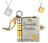 My Incredible Daughter Book Necklace for Daughter Gifts from Mom Dad, Openable Personalized Mini My Little Star Chapter Book Necklace, with 6 - Page Inspirational Information (A, Gold Silver)