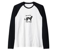 My Kid Has Four Paws - Cat Lover Parent Gift Raglan Baseball Tee, Men, Black/White, M