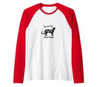 My Kid Has Four Paws - Cat Lover Parent Gift Raglan Baseball Tee, Men, Red/White, L