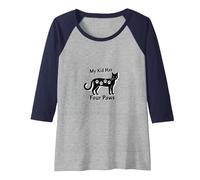 My Kid Has Four Paws - Cat Lover Parent Gift Raglan Baseball Tee, Women, Navy/Athletic Heather, S