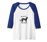 My Kid Has Four Paws - Cat Lover Parent Gift Raglan Baseball Tee, Women, Royal Blue/White, XXL