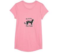 My Kid Has Four Paws - Cat Lover Parent Gift T-Shirt, Girls, Pink, XS