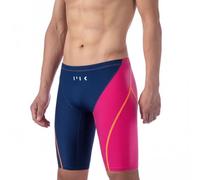 MY KILOMETRE Men's Swim Jammer Hydrophobic Woven Fabric Compression Swimwear Chlorine Resistant for Training Racing Dark Blue/Pink