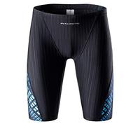 MY KILOMETRE Men's Swimsuit Jammer Solid Swim Jammers Endurance Long Racing Training Swimsuit, Black-blue, Medium