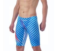 MY KILOMETRE Men's Swimsuit Jammer Solid Swim Jammers Endurance Long Racing Training Swimsuit, Blue/Pro, Large