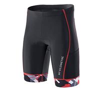 MY KILOMETRE Men's Triathlon Shorts - Professional Cycling Tri Shorts with Drawstring, Breathable & Quick-Drying 2 Side Pockets for Long-Distance Races Black Red