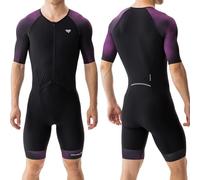 MY KILOMETRE Men's Trisuit Short Sleeve - Triathlon Suit for Swimming Cycling Running, Quick Dry One Piece Tri Suit with Front Zip & Back Pocket, UPF50+
