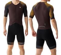 MY KILOMETRE Men's Trisuit Short Sleeve - Triathlon Suit for Swimming Cycling Running, Quick Dry One Piece Tri Suit with Front Zip & Back Pocket, UPF50+