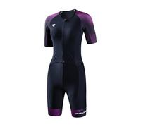 MY KILOMETRE Women's Triathlon Suit - Quick-Drying Sleeves One-Piece Tri Suit with Full Lock Front Zip and UPF 50+ for Swimming, Cycling, Running (Purple XXL)