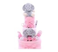 My Kind of Gift Large Elephant Baby Girl Nappy Cake - 50pcs (6m-12m) - Pink & White Elephant Pattern