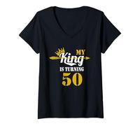 My King Is Turning 50 Year Old 50th Birthday Idea For Guys V-Neck T-Shirt