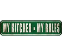 My Kitchen My Rules Sign,Kitchen Farmhouse Bed and Breakfast Rustic Tin Sign,Rustic Street Decor Door Name Plate Plaque,4x16 Inch