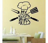 My Kitchen My Rules Wall Sticker Restaurant Kitchen Vinyl Wall Decal Home Decor Removable Chef Hat Cooking Tools Mural Art M 28cm X 34cm