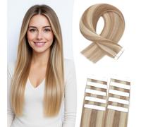 MY-LADY 10pcs Invisible Tape Extensions Human Hair 100% Remy Straight Tape Hair Extensions Seamless for Women Natural Daily #12/613 Golden Brown Mix Bleach Blonde 12 Inch 10g