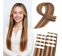 MY-LADY 10pcs Invisible Tape Extensions Human Hair 100% Remy Straight Tape Hair Extensions Seamless for Women Natural Daily #4/27 Medium Brown Mix Dark Blonde 18 Inch 15g
