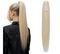 MY-LADY 14 Inch Claw Clip in Ponytail Hair Extensions #60 Platinum Blonde Long Straight Pony Tail Hairpieces Remy Human Hair Extensions for Women All Occasions Easy to Use 105g