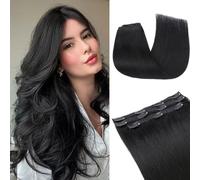 MY-LADY 18 Inch Jet Black Clip in Hair Extensions for Women 3 PCS Lace Weft Voluminous Easy Wear Full Head Designed for Women & Girls 80g