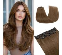 MY-LADY 22 Inch Medium Brown Clip in Hair Extensions for Women 3 PCS Lace Weft Voluminous Easy Wear Full Head Designed for Women & Girls 86g